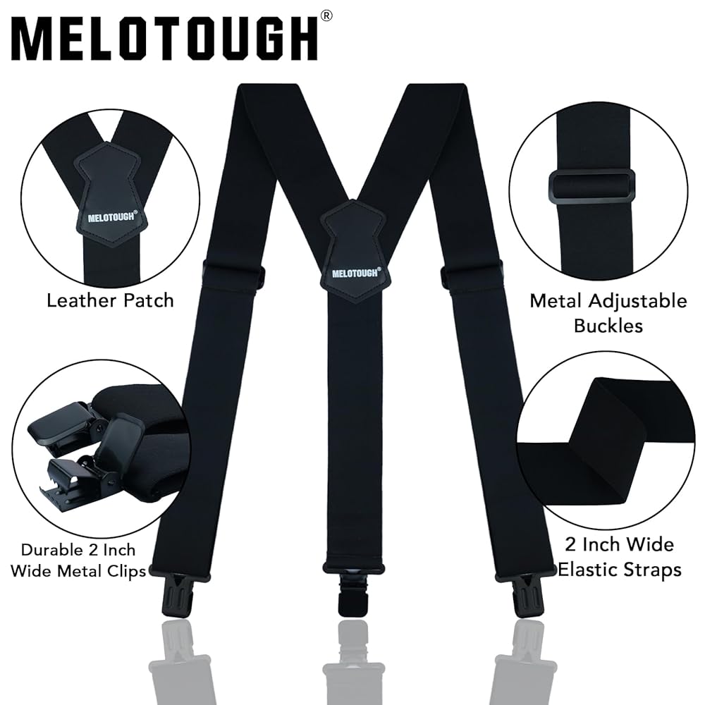 cana　2HOLE SUSPENDER HALF PANTS / L MELOTOUGH Black Y Back Suspenders for Men, 2 Inch Wide